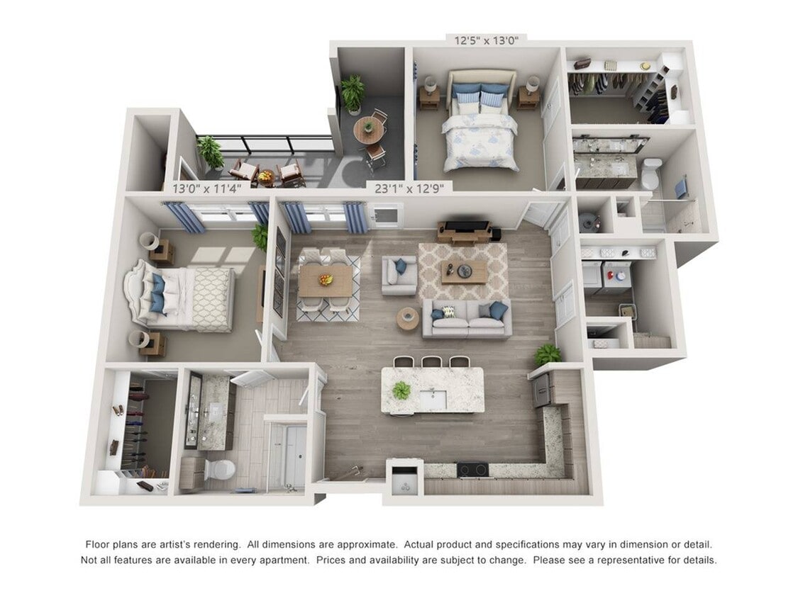 Floor plans are artist’s rendering. All dimensions are approximate. Actual product and specifications may vary in dimension or detail. Not all features are available in every apartment. Prices and availability are subject to change. - B3
