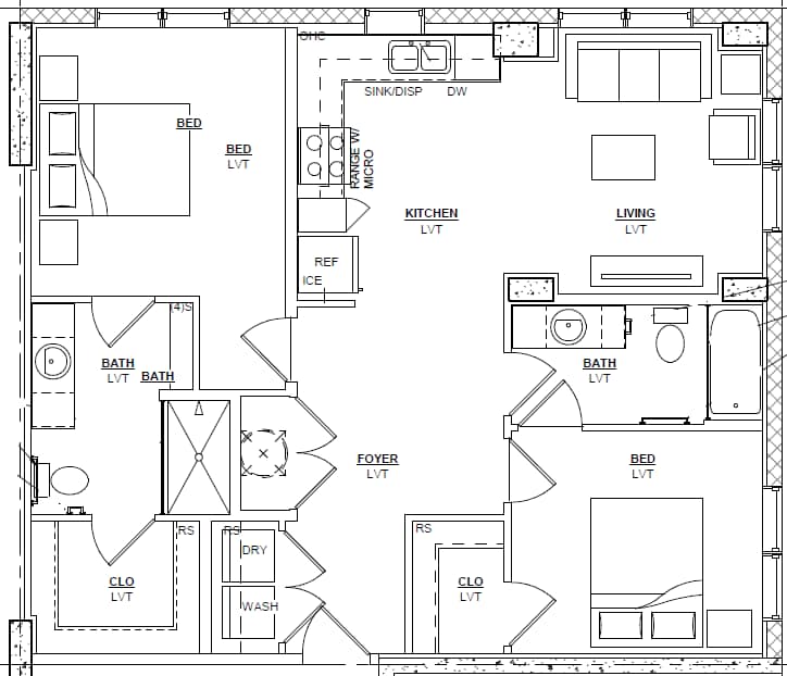 Floor Plan - 2 Bedroom 2 Bath