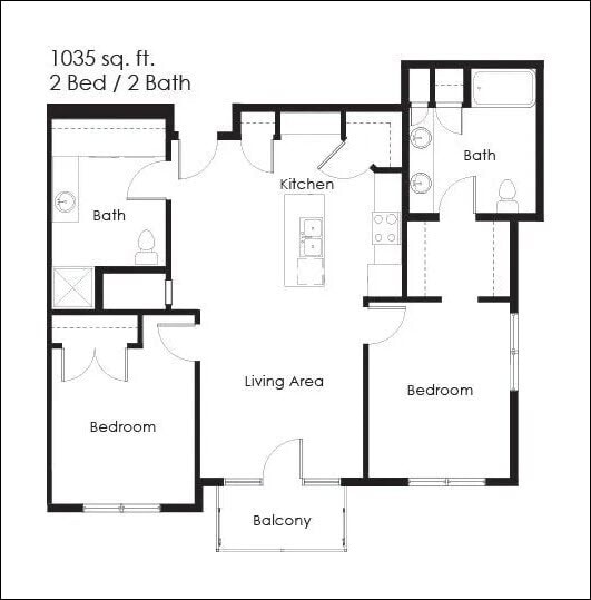 Floor Plan - 2 Bed, 2 Bath 2B