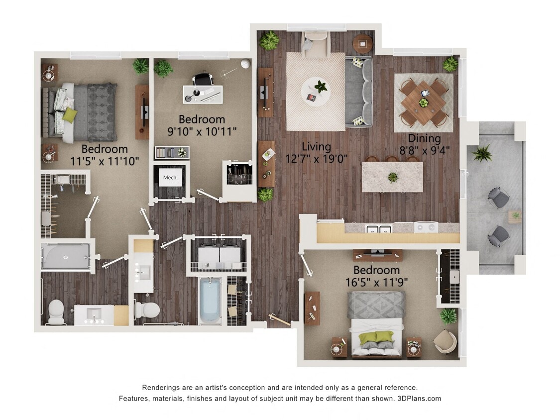 Floor Plan - Three Bedroom - 3A