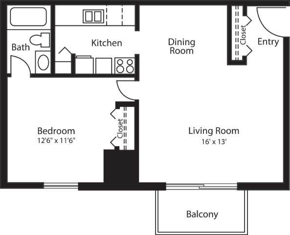 Floor Plan - The Gardens  1 Bedrooms