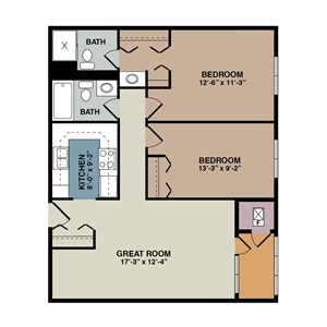 Floor Plan - 2D - 2 Bedroom/2 Bath