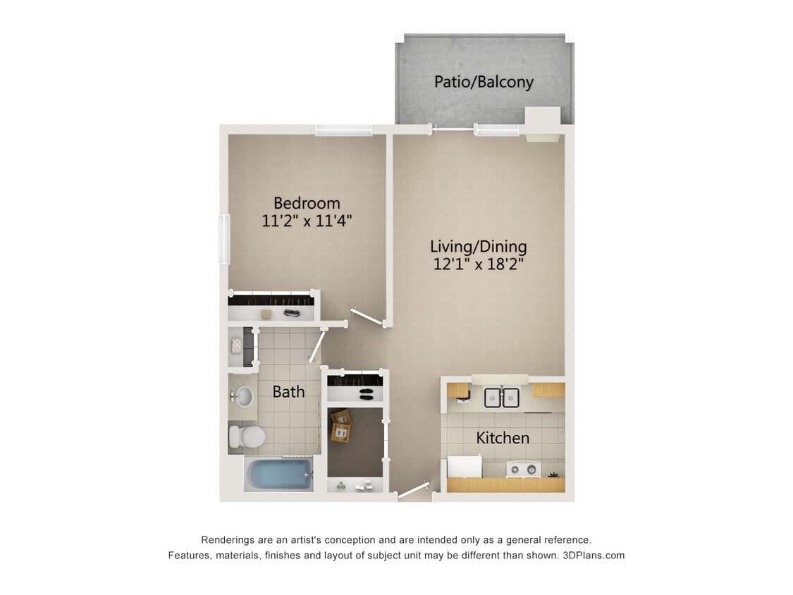 Floor Plan - 1 Bed 1 Bath (D)