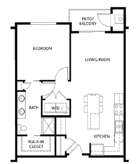 Floor Plan - Oasis 1 Bedroom 1 Bath