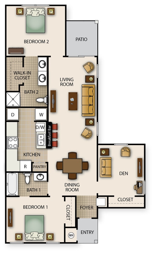 Floor Plan - Two Bedroom w/Den (b)