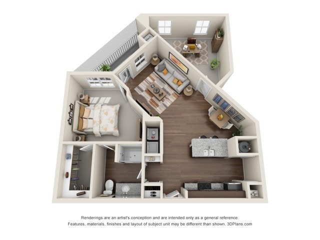 Floor plan is an artists rendering. All dimensions are approximate. - 1 bedroom/1 bath  Study