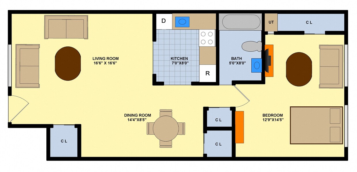 Floor Plan - One Bedroom (Downstairs Bldg. 3 & 4)