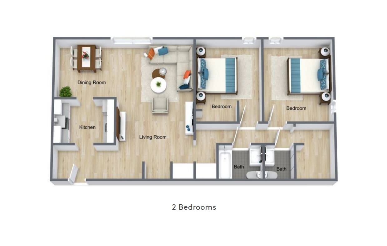 Floor Plan - Two Bedroom, One And A Half Bathroom | 3