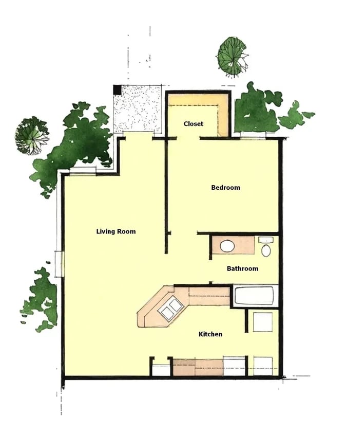 Floor Plan - 1BD/1BA