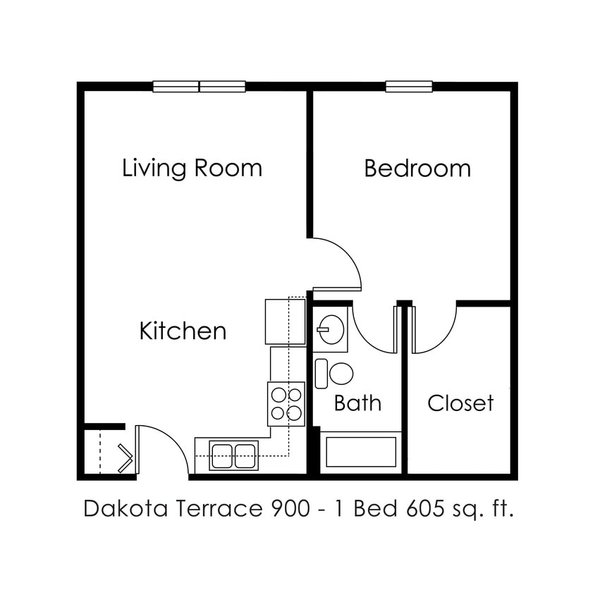 Floor Plan - 1 Bed 1 Bath | 605 sqft