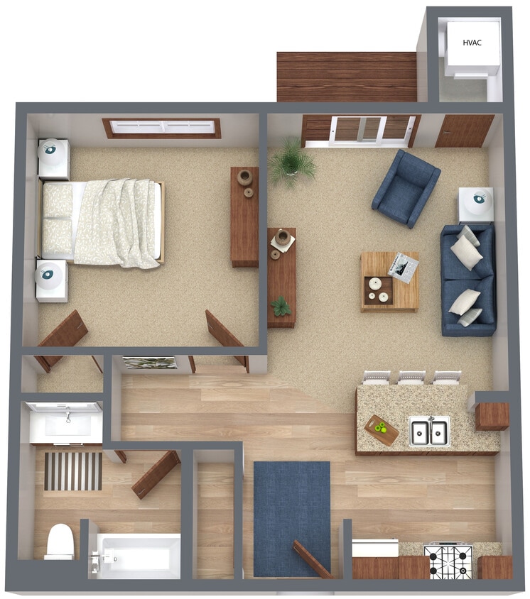 Floor Plan - 1 BR 1 BA 2 story 