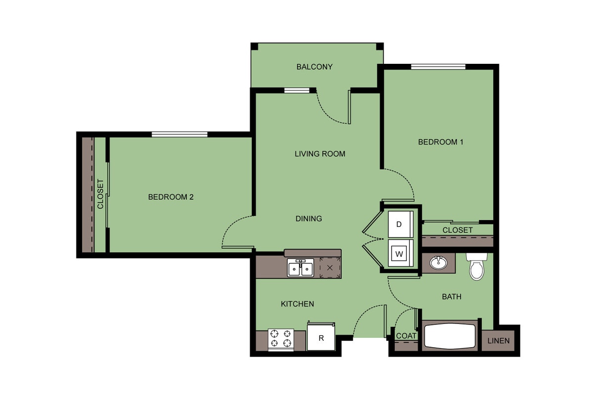 Floor Plan - 2 Bed 1 Bath  B2