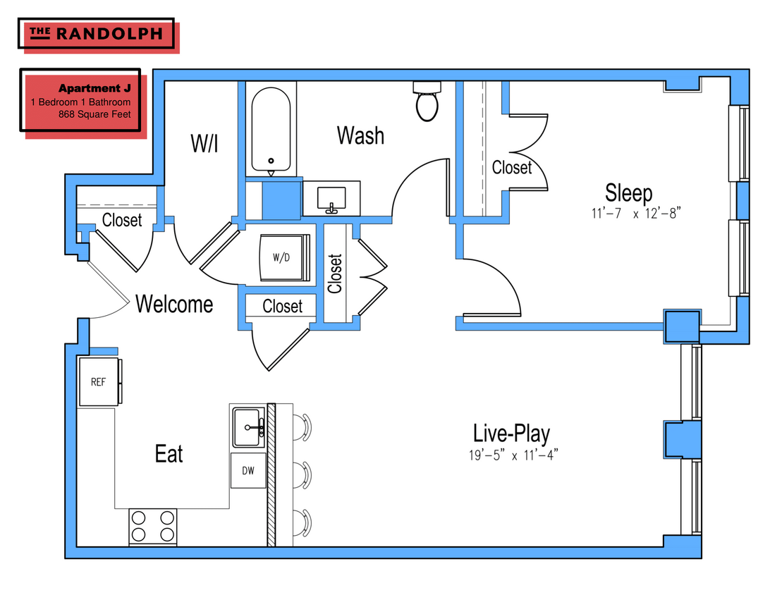 Floor Plan - 1 Bed 1Bath JK