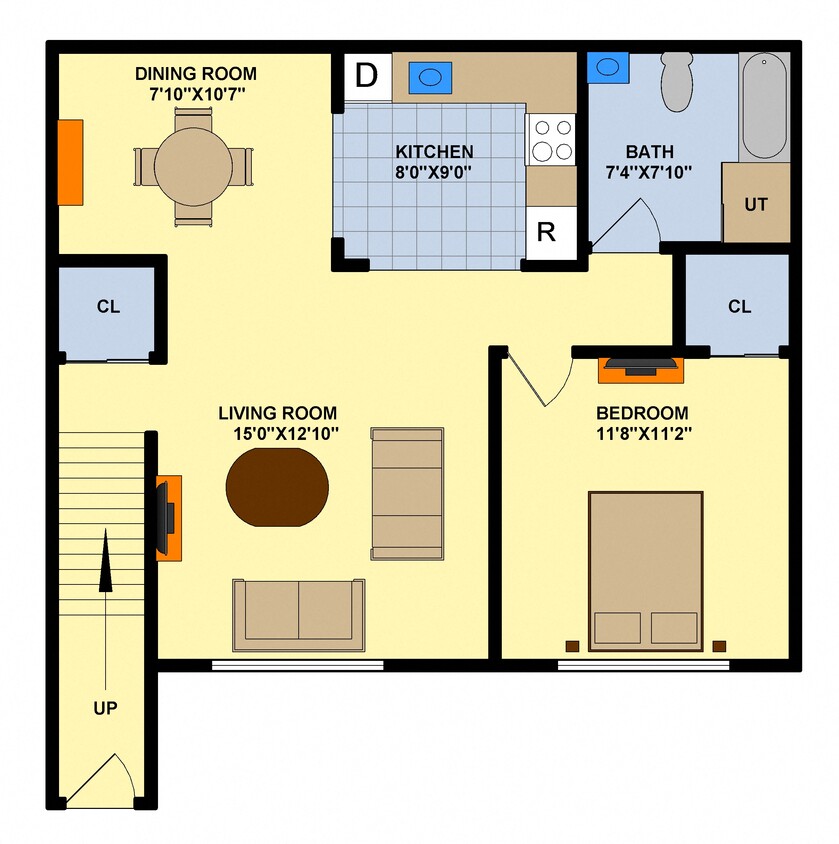 Floor Plan - One Bedroom (Upstairs Bldg. 1 & 2)