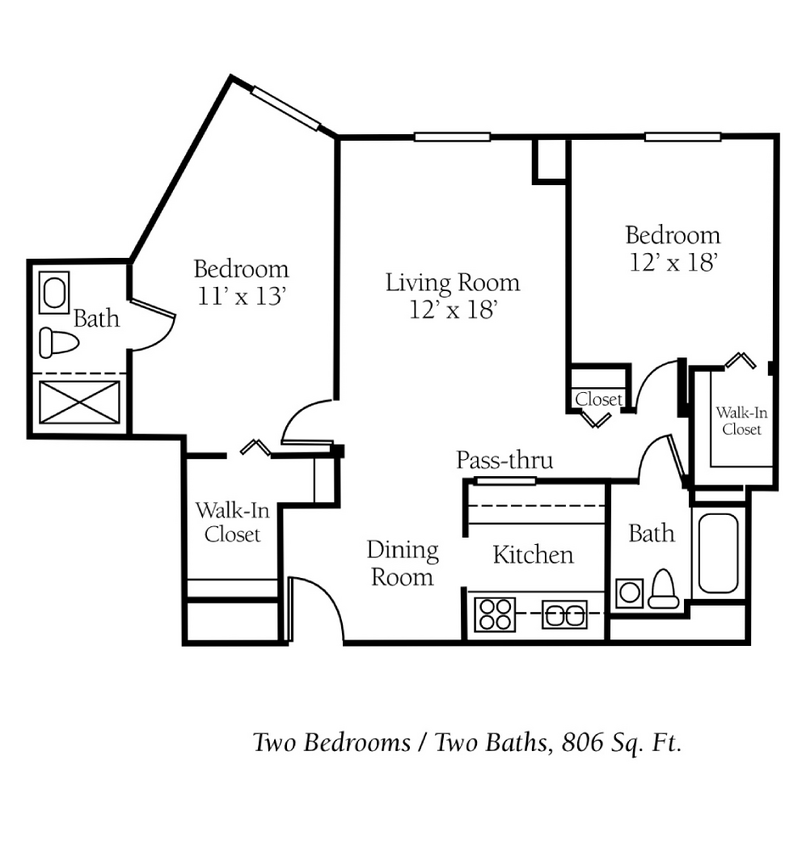 Floor Plan - 2 Bed, 2 Bath A