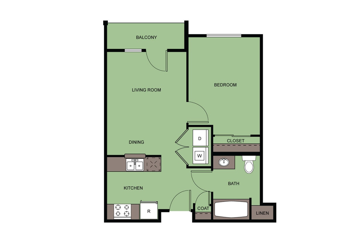 Floor Plan - 1 Bed 1 Bath  A4