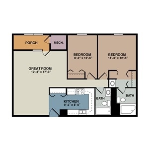 Floor Plan - 2E - 2 Bedroom/2 Bath