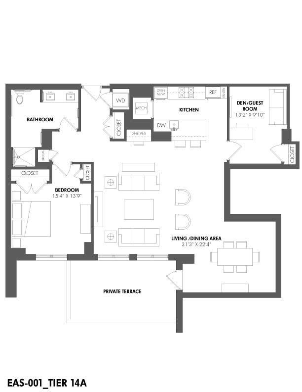 Floor Plan - 1 Bed/1 Bath Den