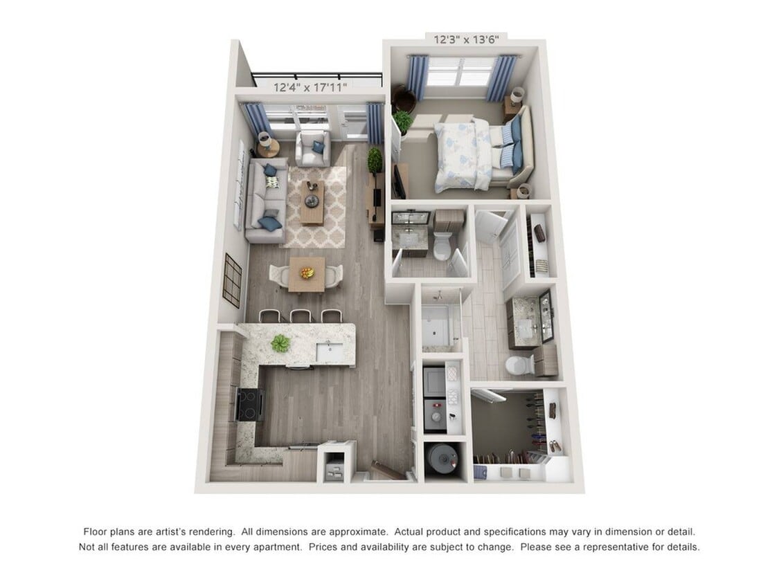 Floor plans are artist’s rendering. All dimensions are approximate. Actual product and specifications may vary in dimension or detail. Not all features are available in every apartment. Prices and availability are subject to change. - A3