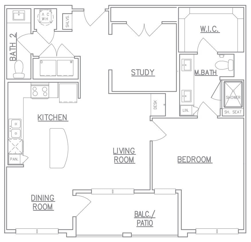 1 Bed/1.5 Bath + Study - 1 Bed/1.5 Bath + Study