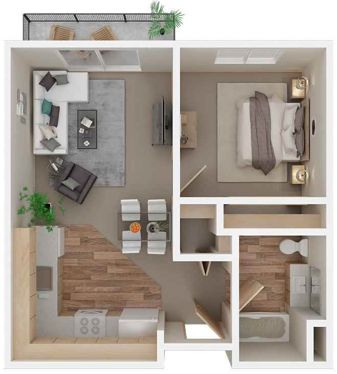 Floor Plan - 1 Bed 1 Bath  Age 55 plus