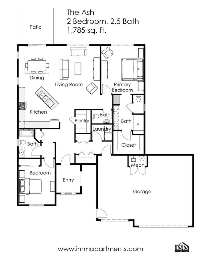Floor Plan - 2 Bed / 2.5 Bath 1,785 sq. ft. Ash