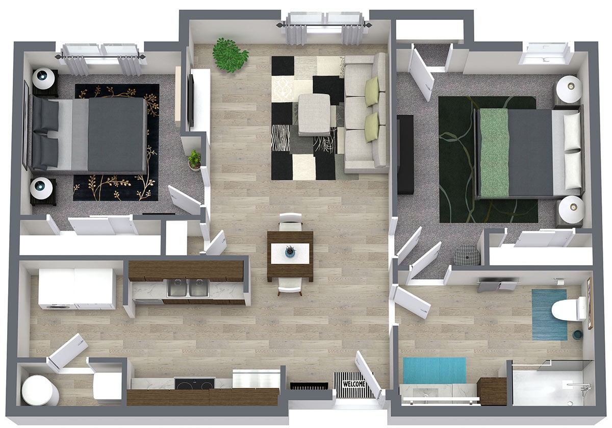 Floor Plan - 60% Two Bed/One Bath