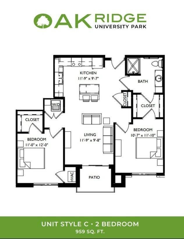 2 Bedroom, 1 Bathroom - C