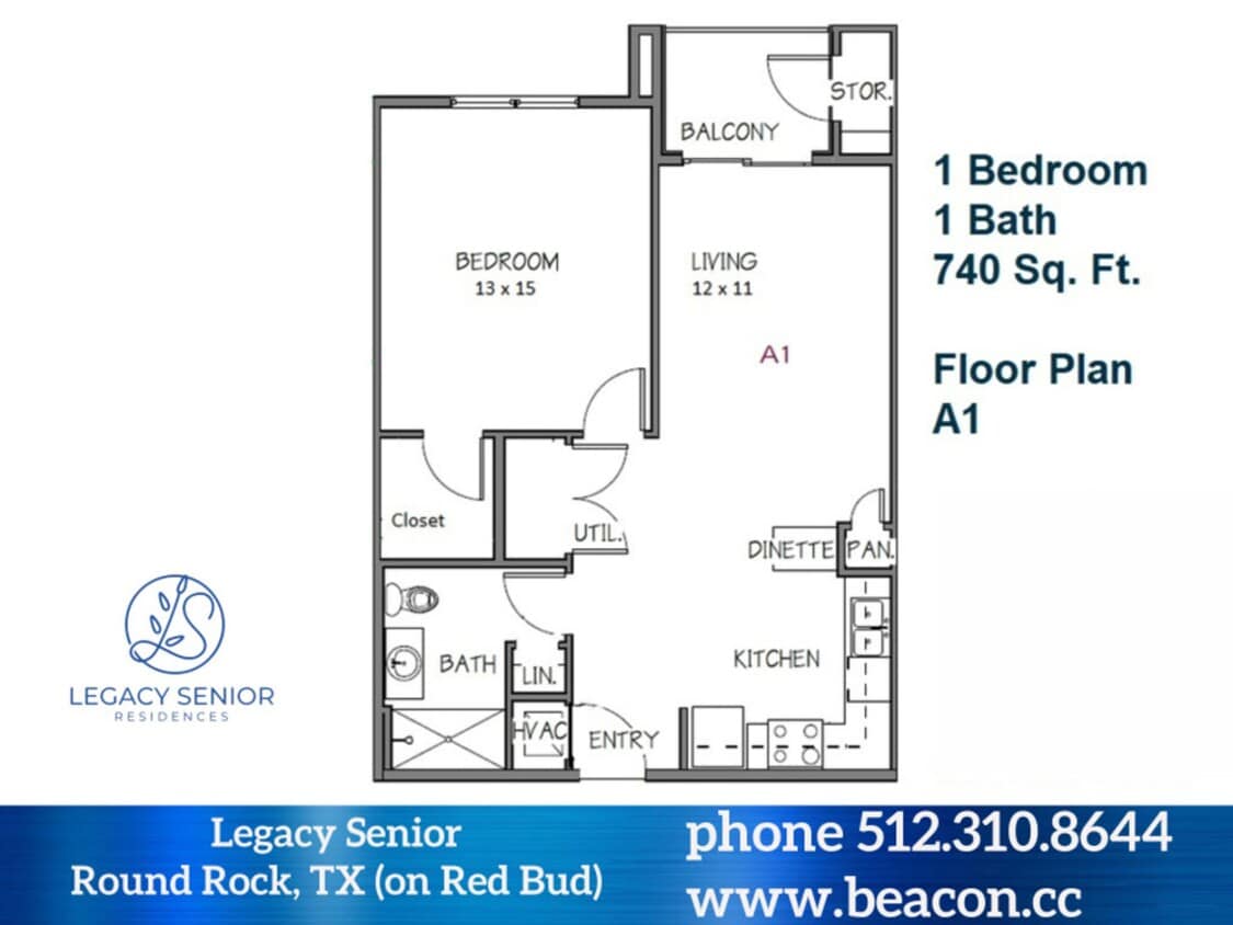 Floor Plan - 1x1 A1 (740 SF)