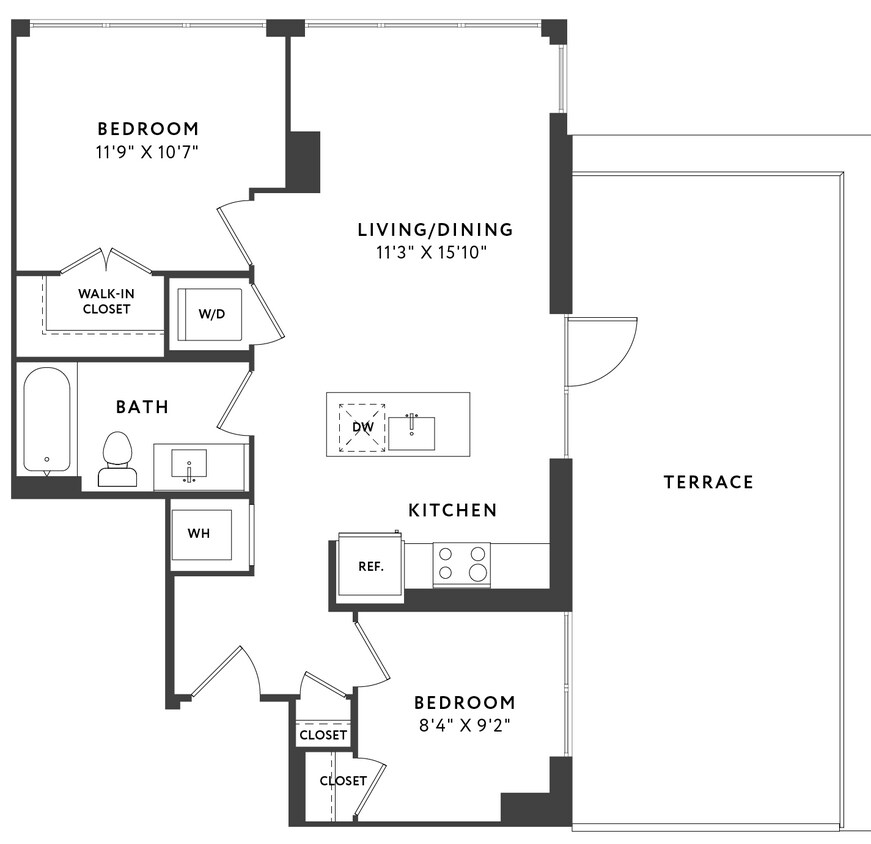 Floor Plan - 2 Bed 1 Bath B01