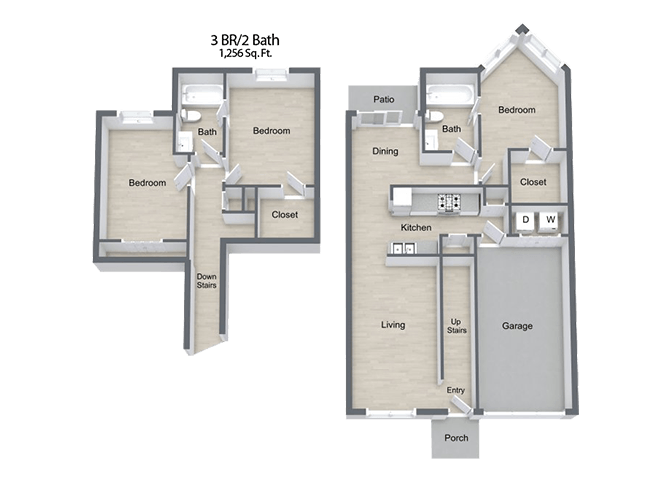 Floor Plan - Three Bedroom Townhome