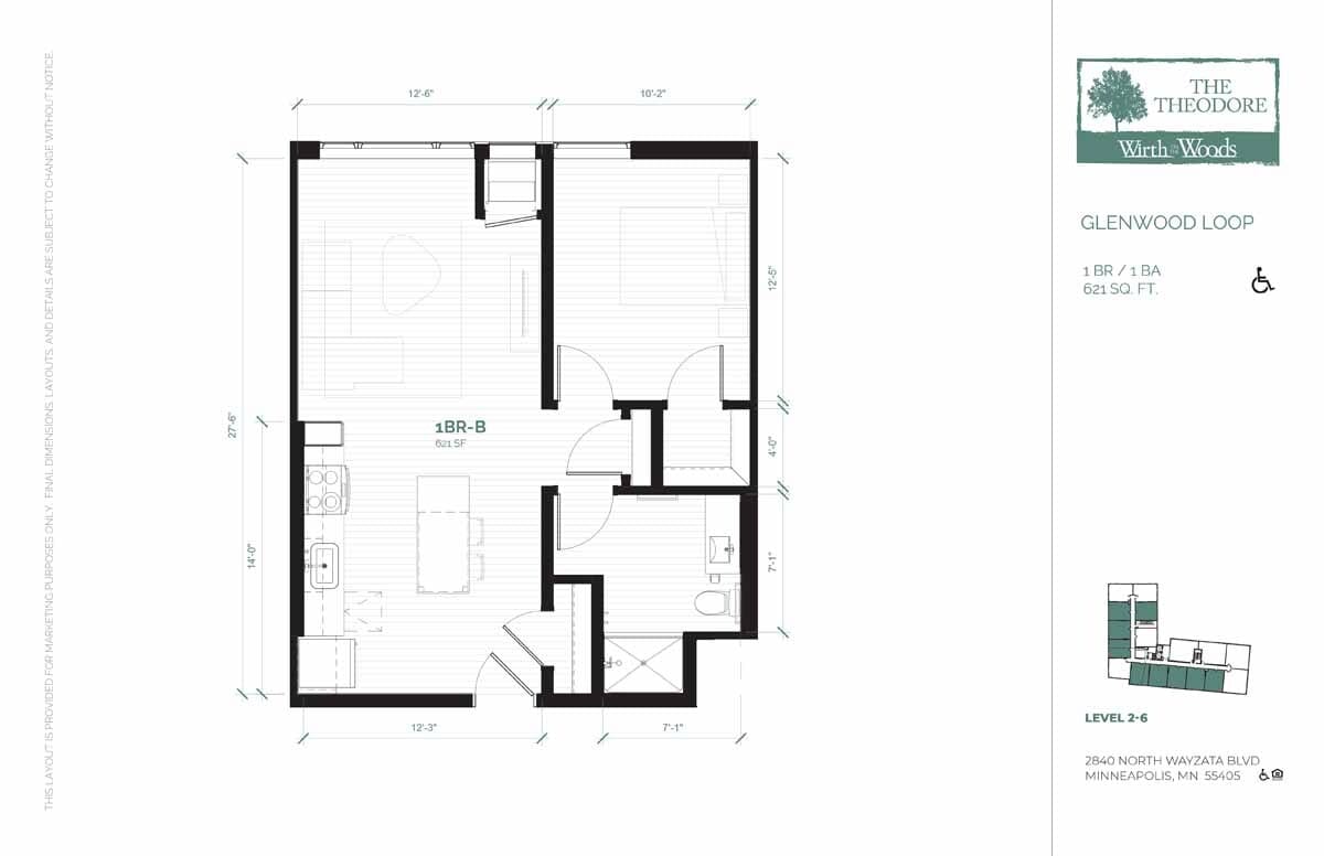 Floor Plan - 1 Bedroom (B-50)
