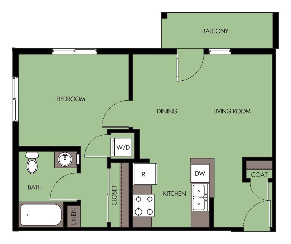 Floor Plan - 1 Bed 1 Bath  A3