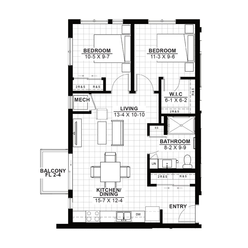Floor Plan - 2 Bedroom (60)