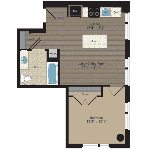 Floor Plan - 1 Bed/1 Bath 1.1k - 50%