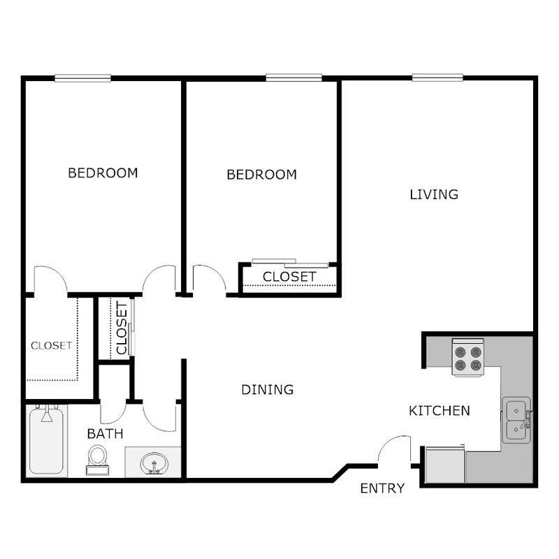Floor Plan - 2 Bedroom 1 Bathroom