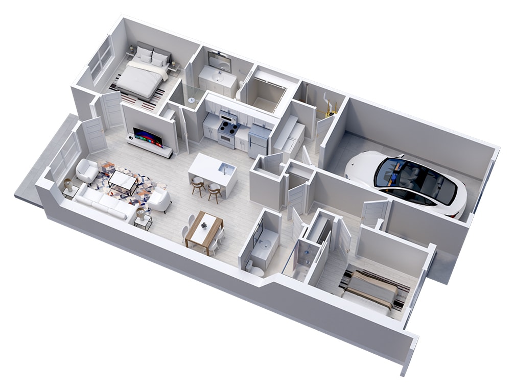 Floor Plan - 2-Bedroom Ranch Townhome w/1-Car Garage