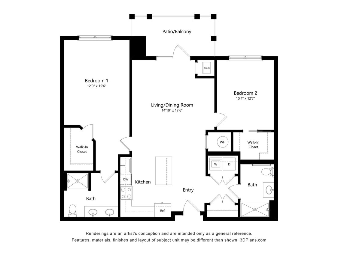 Floor Plan - B7-Two Bed, Two Bath with Balcony