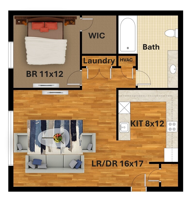 Floor Plan - One Bedroom One Bath Ridge