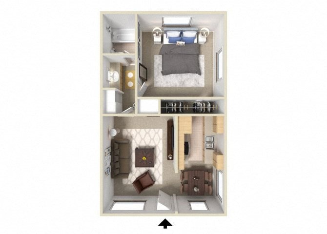 Floor Plan - 1BD, 1BTH