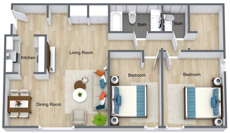 Floor Plan - Two Bedroom, One And A Half Bathroom | 1