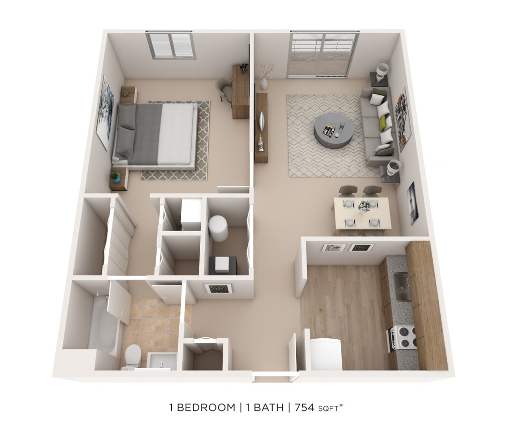 Floor Plan - One Bedroom - 754 sqft