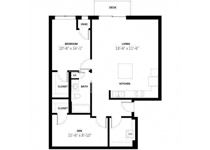 Floor Plan - One Bedroom with Den 6A