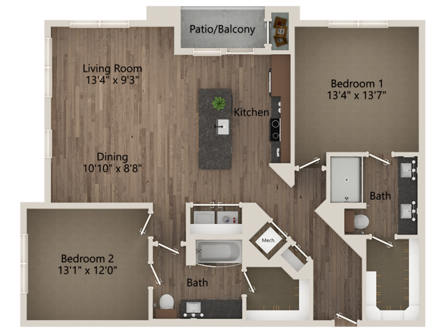 B2C 2 Bedroom 2 Bathoom 1276 sq ft - B2C