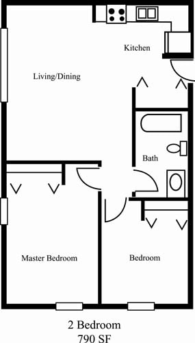 2BR/1BA - 2 Bed 790SF