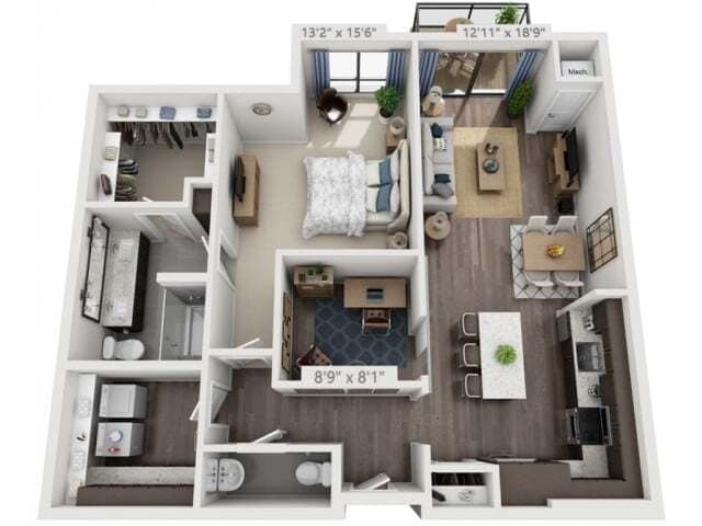 Floor plans are artist’s rendering. All dimensions are approximate. Actual product and specifications may vary in dimension or detail. Not all features are available in every apartment. Prices and availability are subject to change. - B8