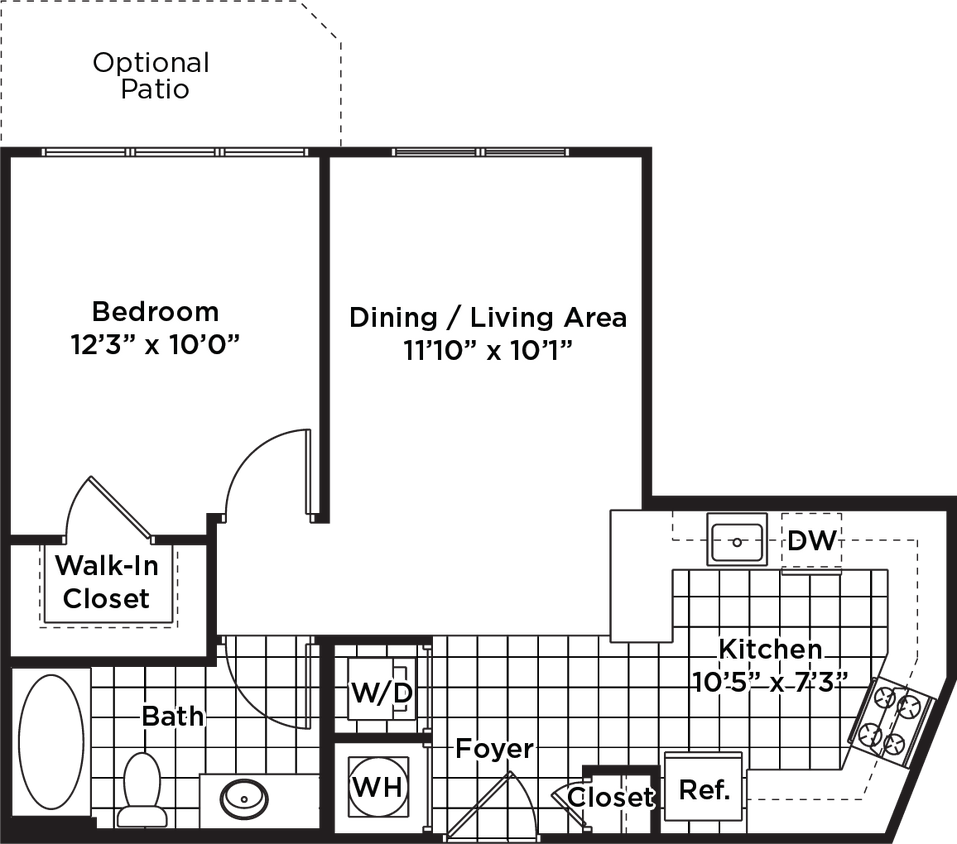 Floor Plan - 1 Bedroom 1 Bath - A2