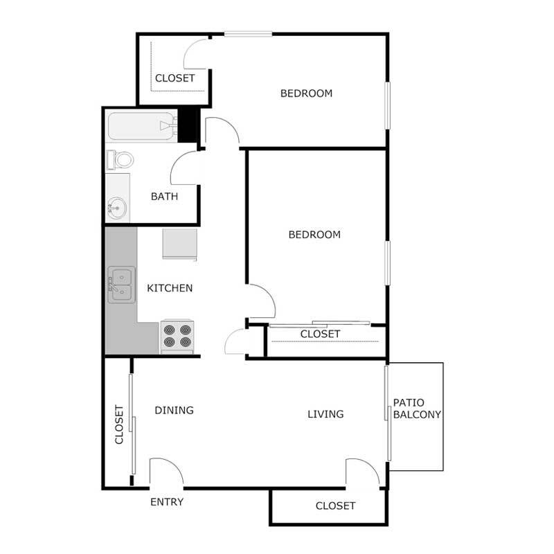 Floor Plan - Two Bedrooms One Bathroom