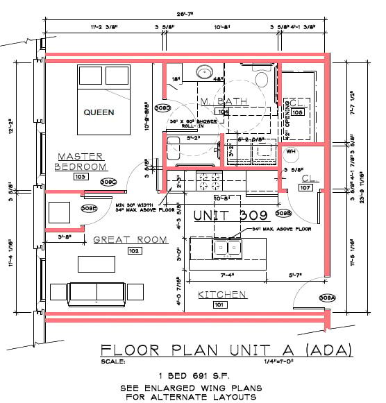 Floor Plan - 1 Bedroom, 1 Bathroom