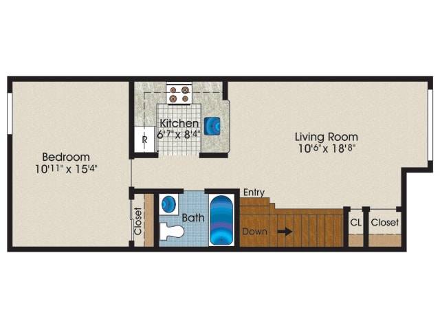 1 Bedroom, 1 Bath 580 sq. ft. - 1 Bedroom, 1 Bath 580 sq. ft.